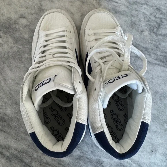 Jaclar White and Navy Blue High-Top Sky-Top Sneakers Brand New